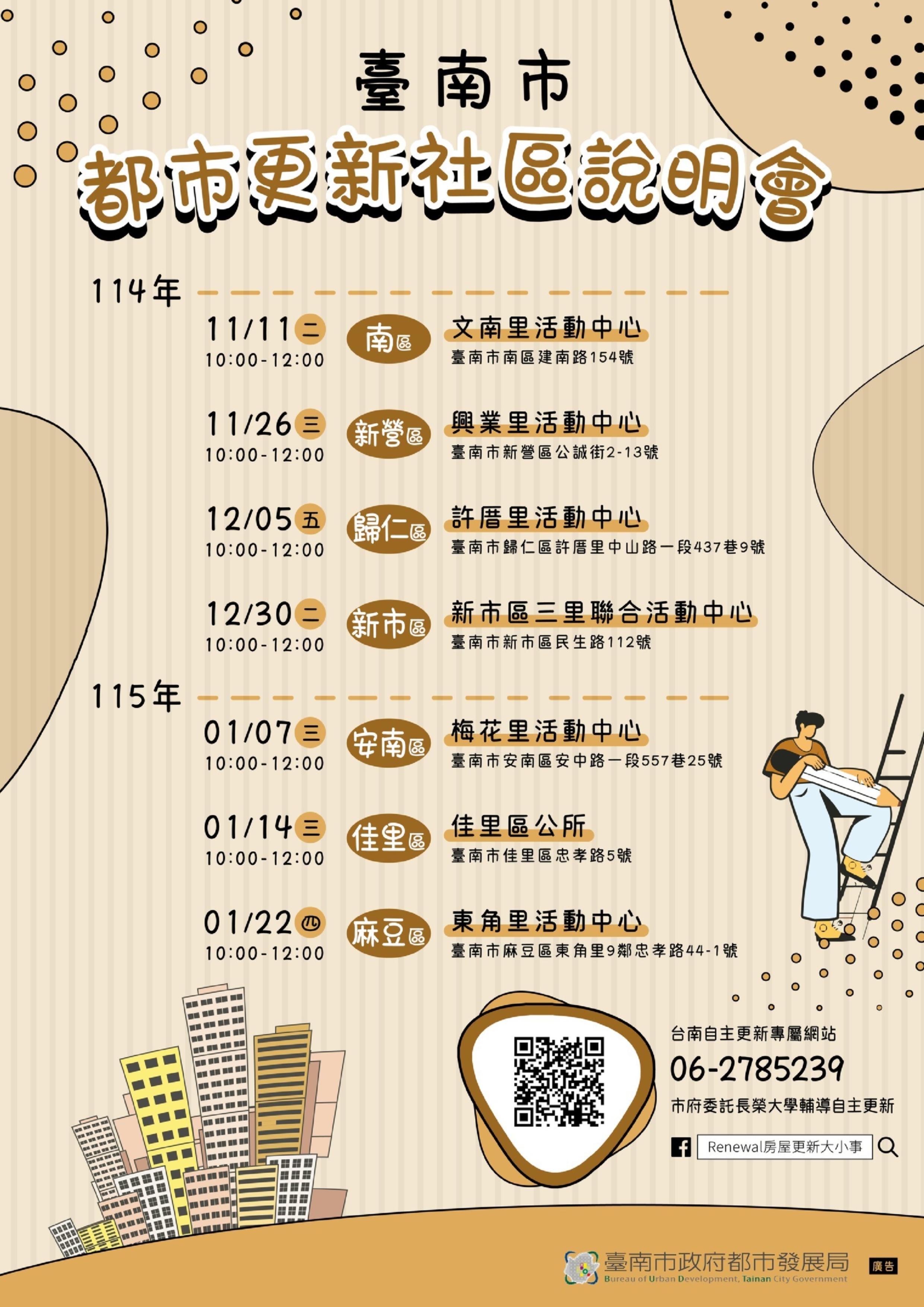 臺南市都市更新再加速　7行政區聯合舉辦第二階段說明會　推動社區自主更新與生活環境改善