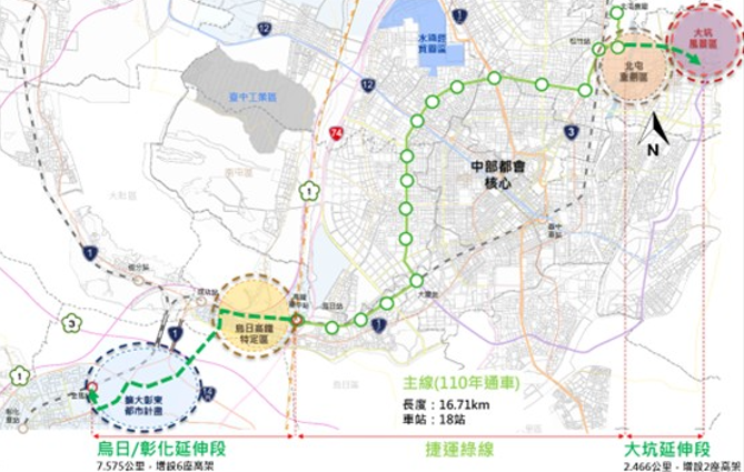 捷運綠線延伸計畫進入最後衝刺，臺中大坑與彰化延伸段全線高架設計搶先曝光