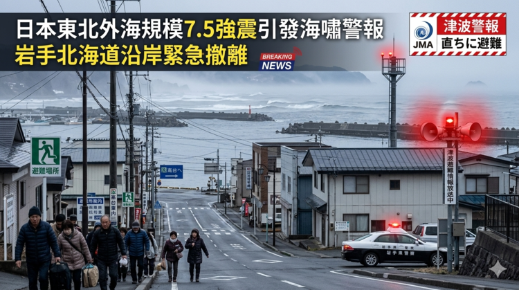 日本東北外海規模7.5強震引發海嘯警報　岩手北海道沿岸緊急撤離啟動