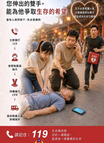 消防署推廣救人免責制度　119線上指導CPR成功救人再證黃金救援重要性