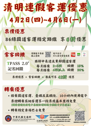 清明連假返鄉人潮湧現 公路局提供多項公共運輸優惠 協助提早避開車潮