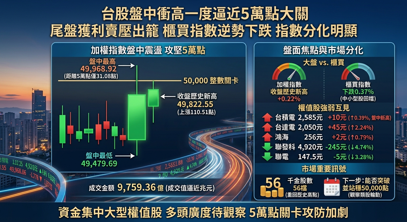 台股5萬點只差一步 指數創新高背後多空分歧浮現